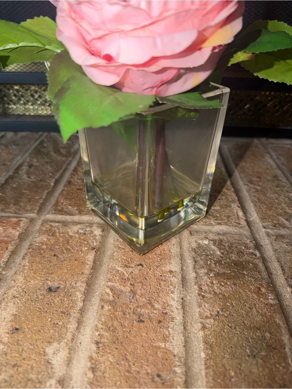 Pink Artificial Rose Arrangement in Glass Vase - Home Accents